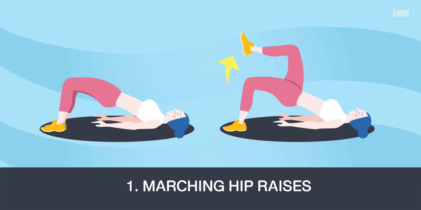 ออกกำลังกายบนที่นอน ท่าออกกำลังกาย Marching Hip Raises